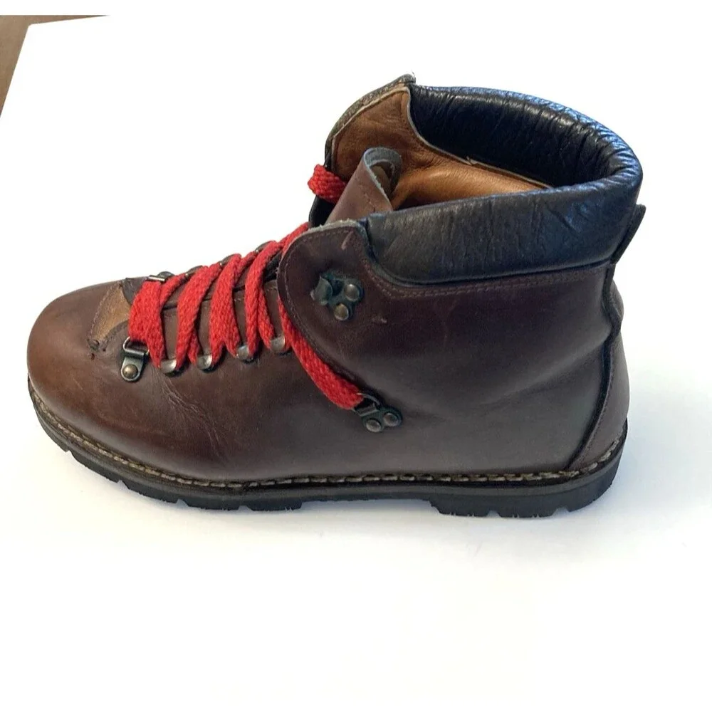 Vintage Leather Italian Mountaineering Hiking Boots Vibram Work Soles Men's 9D